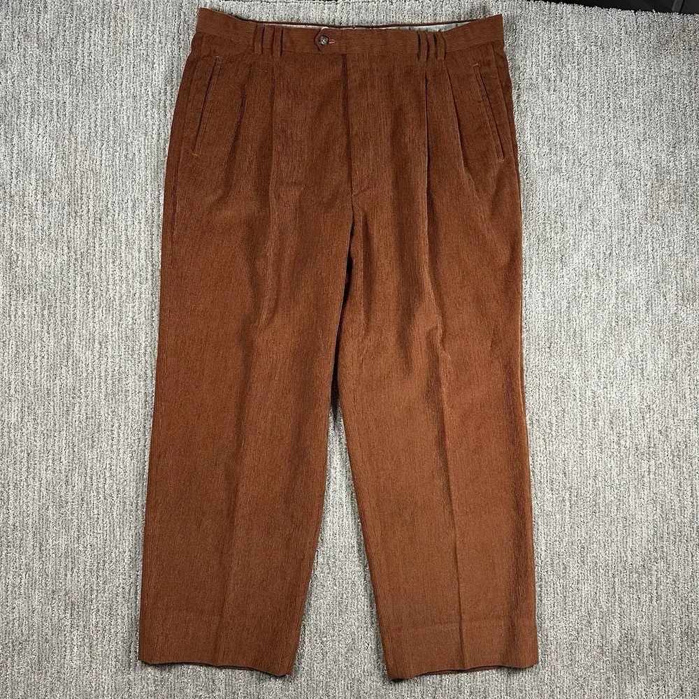 ST. CROIX Men's Corduroy Rust Pleated Pants Size 39‎ X 29 MADE IN ITALY